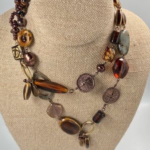 Chico’s Glass Bead Necklace, 34”, Brass Tone